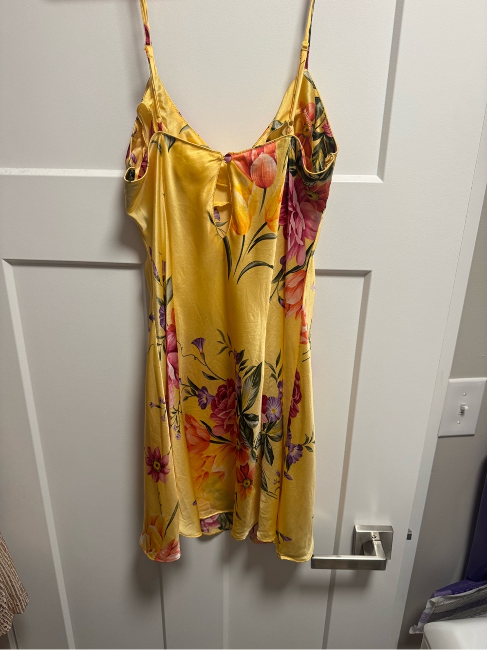 Victoria’s Secret 100% Silk Floral Slip Dress Yellow Pink Medium Vintage - Picture 3 of 5
